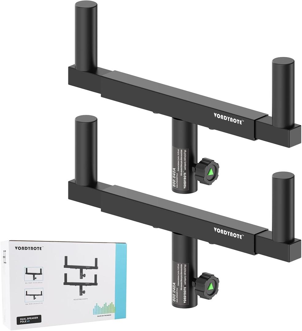 Vondynote Set of 2 Dual Speaker Mount Bar Mounting Fork Bracket Speaker Pole Width Adjustable, Black