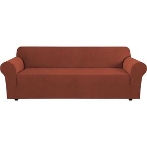 H.VERSAILTEX Stretch Couch Covers for Sofa 1 Piece Slipcovers for Couches and Sofas 3 Seater Couch Cover Feature Thick Checked Jacquard Fabric with Elastic Bottom(Large Sofa 90"-100" Wide, Rust)