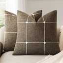 Foindtower Pack of 2 Decorative Faux Linen Jacquard Check Throw Pillow Covers Farmhouse Cushion Cover with Grid Textured Accent Pillowcase for Couch Sofa Living Room Home Decor,16×16 Inch,Cocoa Brown