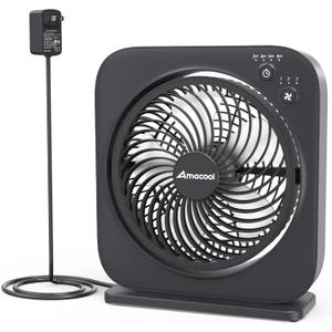 AMACOOL Table Fan, 12 inch Box Fan with 3 Adjustable Speeds & 8HRS Timer, 270 Pivoting Quiet Air Circulator, Desktop Fan for Bedroom Bathroom Kitchen Office, AC Adapter Included-Black