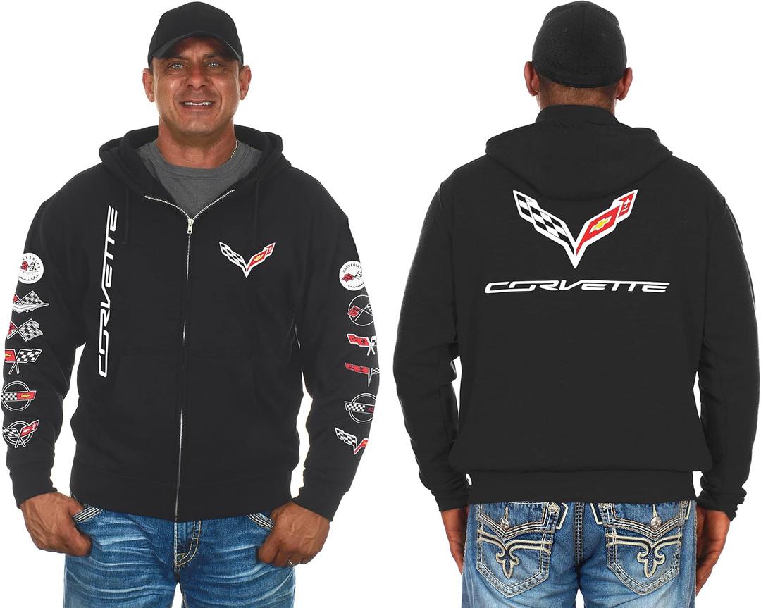 Jh Design Men's Chevy Corvette C 7 Collage Black Full Zip Up Hoodie (X-Large, CLG2-black)