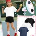 3 Pack Girl's Crop Tops Oversized Short Sleeve T-Shirts Loose Crewneck Workout Shirts Casual Boxy Rolled Sleeve Tees (White, M  11-12Y)
