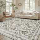 Olive Green Area Rug for Living Room 6x9 Decor Floral Area Rugs for Bedroom Dining Room Machine Washable Boho Vintage Farmhouse Floral Carpet, Hunter Green and Beige Cream