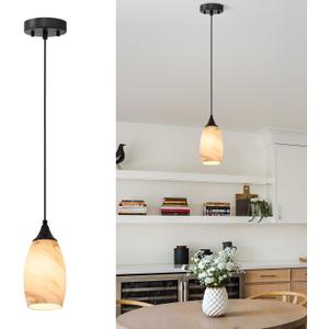 ANYLOVE Vintage Art Brown Stripe Pendant Lighting,1-Pack Hand Glass Hanging Light Fixture,Adjustable Cord for Kitchen,Hallway,Dining Room