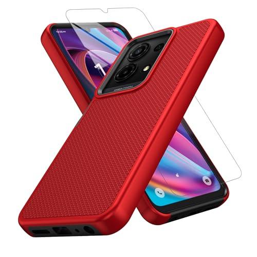 WODAF for TCL K32/K33 5G Case, with Screen Protector, Dual Layer Shockproof Protective (Red)