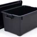 ASTAGE 35qt Stackable Rolling Storage Tote Plastic Bins Container Box Organizing Box Opaque Storage bins with Lids for Closet Garage Office - 3pack (Black, 35qt)