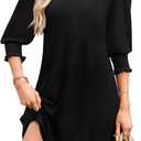 WIHOLL 3/4 Length Sleeve Summer Dresses Casual Midi Dress Beach Vacation Sundresses with Pockets (XX-Large, Solid Black)
