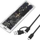 ELUTENG Transparent M.2 NVMe SSD Enclosure with Colorful LED Lights, 10Gbps M2 SSD Enclosure Tool-Free NVMe to USB Adapter External Enclosure for M-Key SSD 2230 2242 2260 2280 Sizes Support UASP Trim