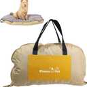 Portable Foldable Dog Bed for Travel Camping and Outdoor Dog Mat with Waterproof Cover& Fluffy Lining- Easy Clean, Durable - S (Khaki)