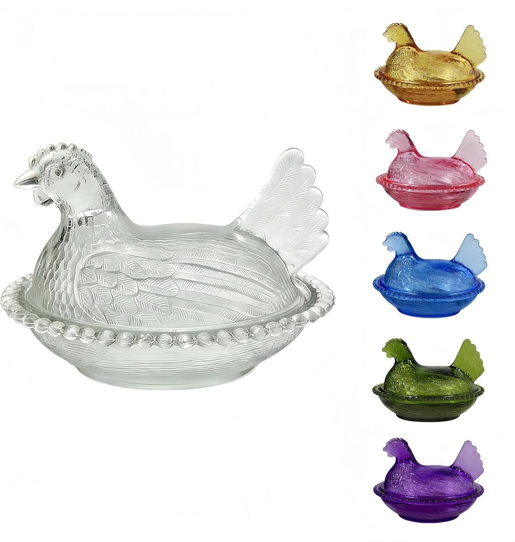 Chicken Shaped Crystal Candy Dish with Lid Snack Bowl for Nuts, Dessert & Candy Decorative Jar for Home Kitchen, Office Desk & Tabletop Decor (Transparent)