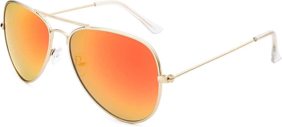 livho Sunglasses for Men Women Aviator Polarized Metal Mirror UV 400 Lens Protection (Gold Orange)