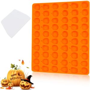 Halloween Pumpkin Candy Mold, Pumpkin Silicone Mold with 60 Mini Pumpkin Cavity, Reusable Halloween Ice Molds Baking Molds for DIY Making Candy, Fondant, Chocolate, Jelly, Cookies with Baking Scraper