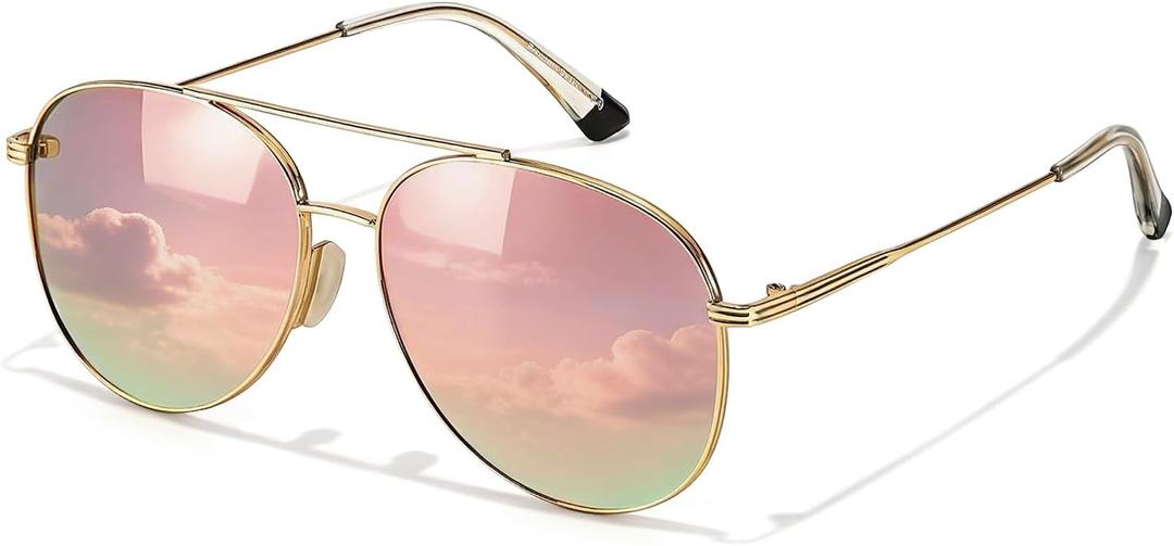 TJUTR Polarized Tangle Free Aviator Sunglasses for Women & Men, UV400 Protection Trendy Shades, No-Snag Metal Frame Glasses