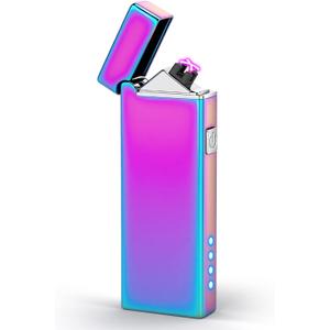 LcFun Electric Lighter USB Rechargeable Windproof Flameless Plasma Dual Arc Lighter, Cute Metal Pocket Lighters for Candle, Small Valentines Birthday Gifts for Women Friends Wife (Multichrome)