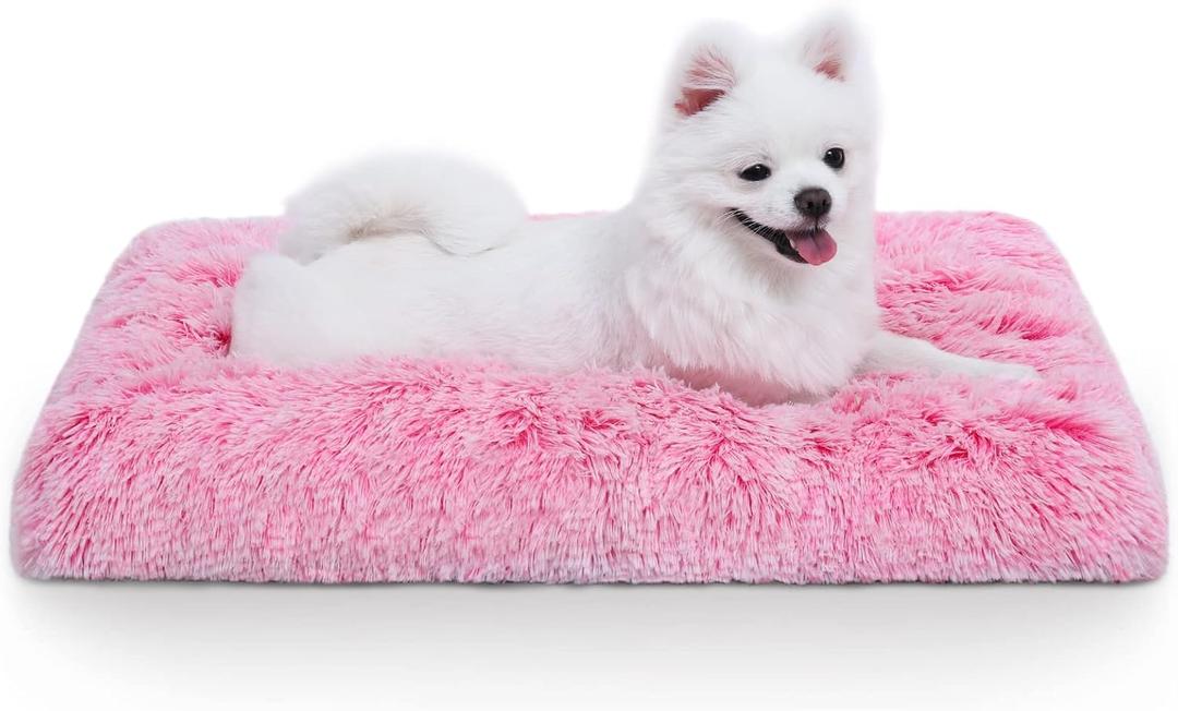 Vonabem Small Dog Bed Crate Pad, Pink Washable Puppy Beds, Plush Soft Dogs Kennel Pads 24 inch, Cute Cats Mat Anti Slip, Puppy Mats for Sleeping