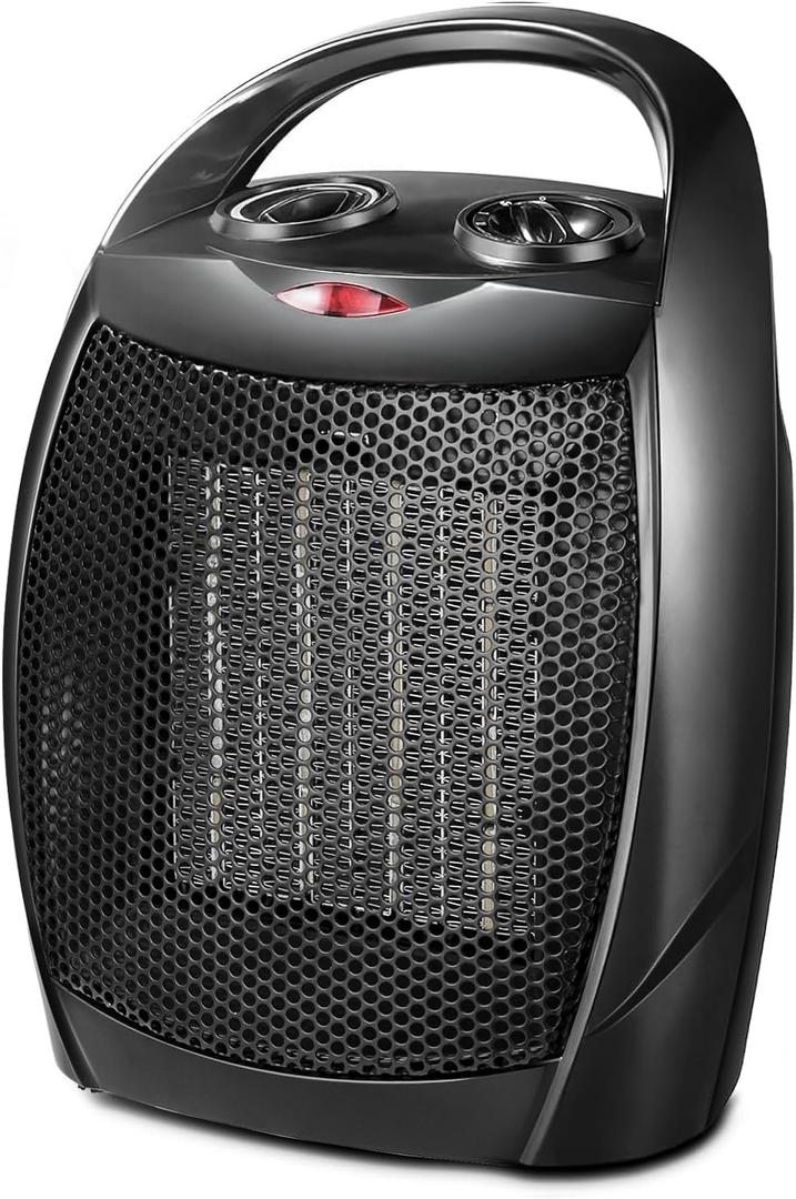 Kismile Small Electric Space Heater Ceramic Space Heater, Portable Heater Fan for Office with Adjustable Thermostat and Overheat Protection ETL Listed for Kitchen, 750W/1500W(Black) (Luxury Black-Built-in Handle)