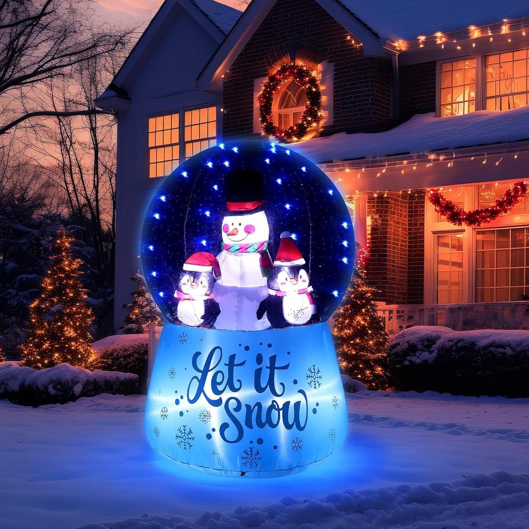 Shappy 5.5ft Inflatable Snow Globe with Built in LEDs Christmas Inflatable Decoration with Snowman Blow Up Holiday Family Party Decoration for Outdoor Yard Garden Lawn(Blue,Snowman, Penguin)