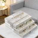 Bracelet Storage Box with 3 Drawers Bangle Organizer Display Case Clear 18 Grids Velvet Jewelry Organizer for Women Girls (Beige)