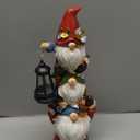 Twinbling Garden Gnome Statue with Solar Lights Garden Sculptures Funny Triple Gnome Outdoor Patio Lawn Yard Balcony Home Decor Birthday Gift for Mom Woman Grandma 12 in Summer Gnomes