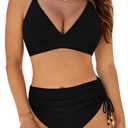 Edelqual Women High Waisted Bikini Sets Tummy Control Swimsuits Two Piece Bathing Suit 2025 Full Coverage Swimwear (Medium, Black)