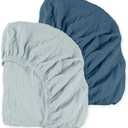 Muslin Mini Crib Sheets, 2 Pack for Baby Boy and Girl, Soft Breathable Stretchy Baby Pack N Play Mattress and Mini Cribs Sheet, Universal Fitted Portable/Mini Crib Mattresses (Bright Colors)