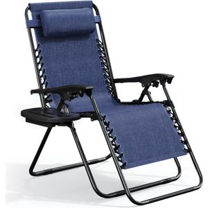 Nestl Zero Gravity Chairs, Portable Patio Lounge Chair Outdoor with Pillows & Cup Holder Trays, Adjustable Steel Mesh Reclining Camping Chair, Folding Patio Lawn Chair for Deck, Beach, Yard - Blue