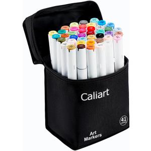 Caliart Art Markers, 41 Colors Alcohol Based Markers Pen Set Colored Dual Tip Fine & Chisel Permanent for Adults Coloring Book Drawing Illustration Sketch Highlighters Card Making
