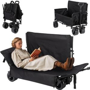 Portable Collapsible Folding Wagon, 550LBS Heavy Duty Utility Carts,Reclining Camper, Expandable Storage, Padded and Wheeled, All Terrain Wheels, Great for Camping, Outdoors, Shopping (Black)