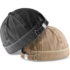 SATINIOR 2 Pieces Brimless Hats for Men Adjustable Docker Cap Casual No Brim Hat Rolled Cuff Sailor Skullcap, Size: Medium