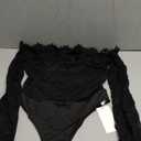 WDIRARA Women's Off Shoulder Floral Lace Bodysuit Mesh Long Sleeve Leotard Top Large