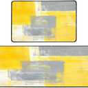 TOMWISH Kitchen Rugs and Mats Non Skid Washable Yellow Kitchen Rug Grey and Yellow Abstract Art Painting Kitchen Rugs Sets 2 Piece Floor Mats for Home Kitchen 17"X48"+17"X24"