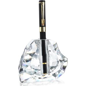 QFkris Crystal Heart Shaped Single Pen Holder for Desk, Glass Feather Pencil Holder for Office Desktop Decoration, 3.5" Fancy Fountain Pen Stand, Gift for Man Women