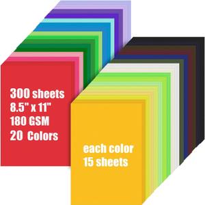 Colored Cardstock Bulk 300 sheets, 8.5 x 11 Cardstock Paper Set, 20 Assorted Colors Construction Paper,180 GSM Card Stock Scrapbooking Supplies for Diy Crafts Cricut Card Making