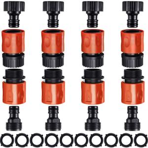16 Pieces Garden Hose Quick Connector 3/4 Inch Plastic Water Hose Fittings Male and Female Connectors End Adapters with 10 Pieces Rubber Gaskets(Red, Black)