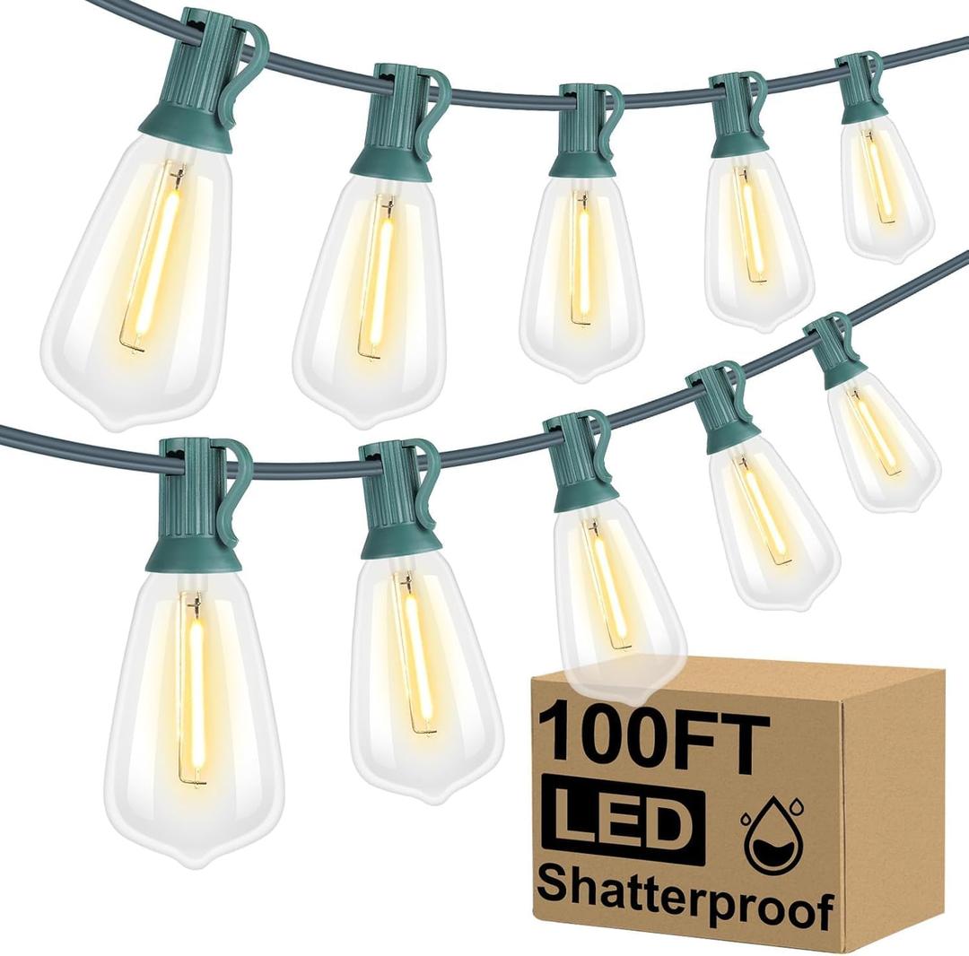 Brightever Outdoor String Lights, Patio Lights  Dimmable ST38 Shatterproof LED Bulbs, Vintage Edison String Lights for Outside, Waterproof Bistro Lights for Halloween Backyard