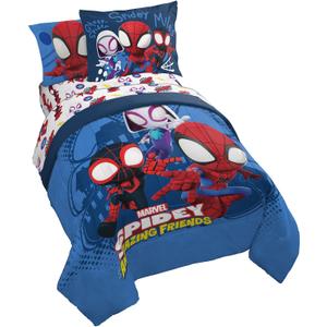 Jay Franco Marvel Spidey and His Amazing Friends Team Spidey 7 Piece Full Size Bed Set - Includes Comforter & Sheet Set Bedding - Super Soft Fade Resistant Microfiber (Official Marvel Product) (Blue - Spidey & Friends)