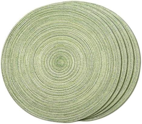 FunWheat Round Braided Placemats Set of 4 Place mats for Dining Tables Woven Heat Resistant Table Mats 15 inch (E Light Green, 4pcs)