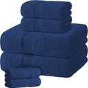 Navy Bath Towel Set of 6 - 100% Cotton Highly Absorbent Towels for Bathroom, 2 Luxury Bath Towels 650GSM, 2 Hand Towels, 2 Washcloths