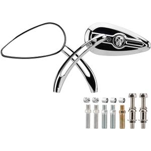 Motorcycle Skull Teardrop Rearview Mirror 8mm 10mm Side Mirrors 360 Degree Chrome Universal Replacement for Harley Touring Softail Dyna Sportster XL 883 1200 Electra Glide