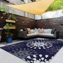 Wallona Outdoor Rugs 9x12 ft Patio Waterproof Clearance Indoor Outdoor Large Carpet for Patio Plastic Straw Reversible Area Rugs Mat for RV, Camping, Balcony, Beach, Picnic, Porch, Flower Blue & White