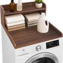 Royxen Single Washer Dryer Countertop, 2-Tier Laundry Countertop with Shelf, Soild Wood Core Washer Dryer Topper for Laundry Room Organization (Walnut)