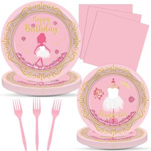 Qyeahkj 64pcs Ballerina Birthday Party Decorations Ballet Plates and Napkins Ballet Dress Tableware Set Dancing Girl Disposable Plates for Girls Ballerina Theme Party Baby Shower Supplies Serve 16