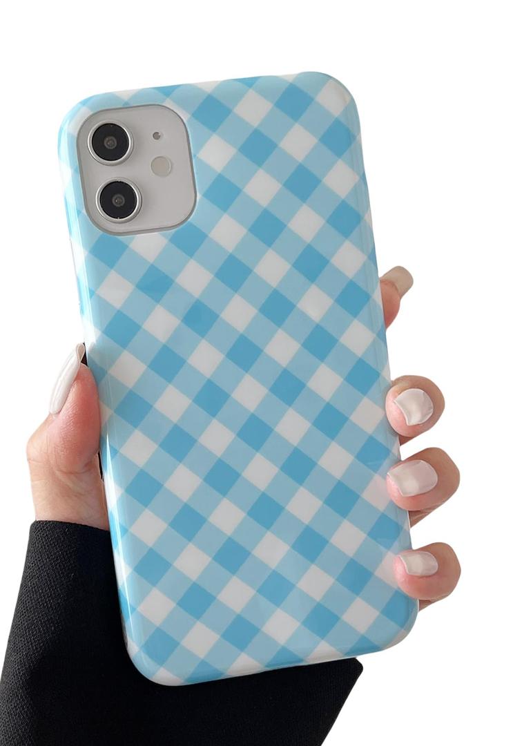 Longlayss for iPhone 11 Case Lattice Plaid Checkered Gingham Phone Case Cute Aesthetic Pattern Soft TPU Shockproof Phone Cover for Women Girls (Blue)