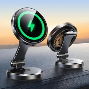 JOYROOM for MagSafe Car Mount Charger with Rotatable Charging Panel, 15W Fast Charging Metal Magnetic Phone Holder, Dashboard Wireless Charger for iPhone Car Mount for iPhone 16/15/14/13/12 (Black)