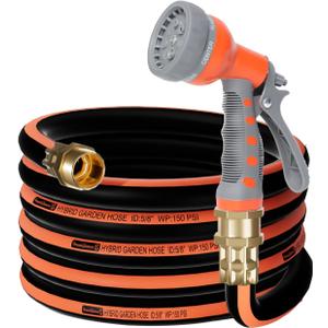 Upgraded Hybrid Garden Hose,5/8inx10FT,No Kink Water Hose with 7 Function Nozzle,Heavy Duty Short Hose for Outside Car,Floor,Yard Washing,Garden Watering