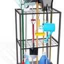 Garden Tool Organizer - Yard Tool Storage and Organizers, Utility Rack with 3 Hooks, Garden Yard Tool Stand Tower Racks, Tool Holder for Broom, Shovel, Rake, Mop, Garage Organization, Black