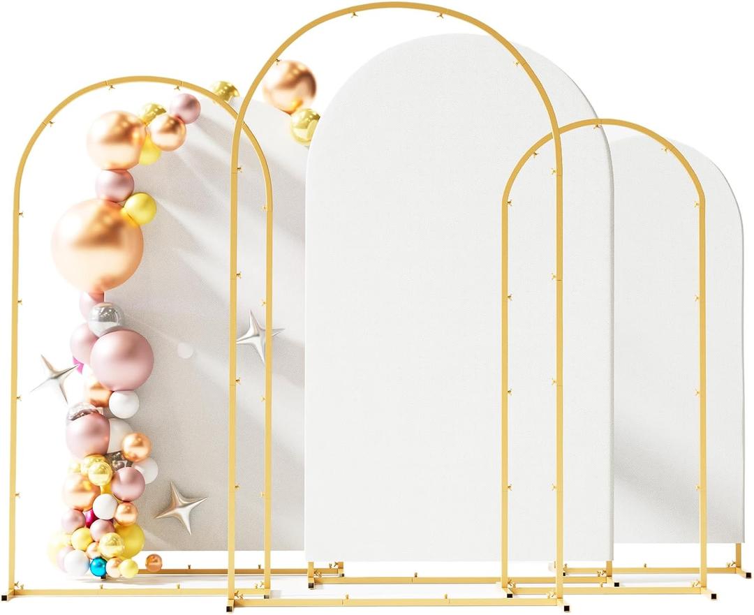Toolterritary Set of 3 Metal Arch Backdrop Stand with Cover Set, (7.2FT, 6.6FT, 6FT Wedding Arch and Cover Set), Backdrop Arch for Party, Baby Shower, Birthday, and Graduation Ceremony