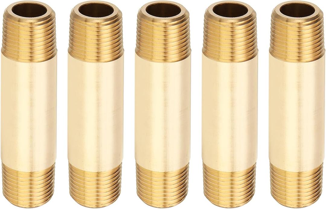 PATIKIL 5Pcs 3" Long 3/8" x 3/8" NPT Male Brass Pipe Fitting Long Nipple, Brass Tone