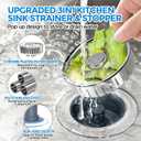 Upgraded 3 in 1 Kitchen Sink Drain Strainer & Sink Stopper, Stainless Steel Kitchen Drain Plug & Sink Installation Parts with Anti-Clogging Basket, Fit US Standard 3-1/2'' Sink Drain Hole