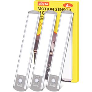 Under Cabinet Lighting Motion Sensor Light Indoor 38 LED Under Cabinet Lights Counter Lights for Kitchen USB C 1500mah Rechargeable Closet Lights Motion Sensored for Kitchen Wardrobe Stair 9.6" 3pack
